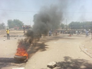 riots broke out in Maiduguri, Borno State after a tricycle operator was killed by a soldier. Angry youths in Maiduguri took to the streets making bonfires and blocking major roads. 