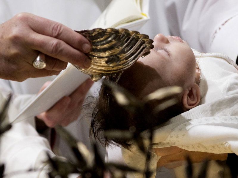 Pope Francis baptized 34 babies Sunday in an annual ceremony in the Sistine Chapel. He repeated advice from previous years: mothers should feel free to breastfeed during the service.AP