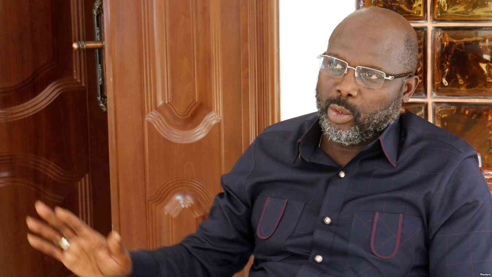 President-elect George Weah of the Coalition for Democratic Change (CDC) speaks during an interview with Reuters at his residence in Monrovia, Liberia, Jan. 2, 2018.