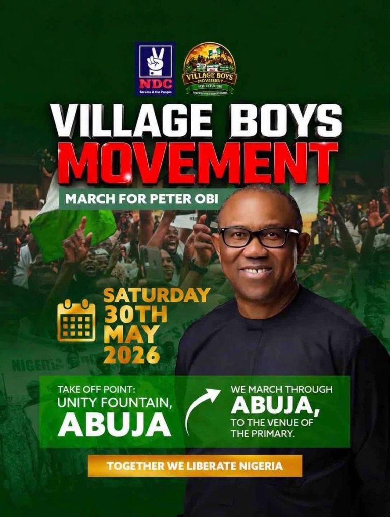 March for Peter Obi earlier rescheduled to Saturday, 30th May 2026